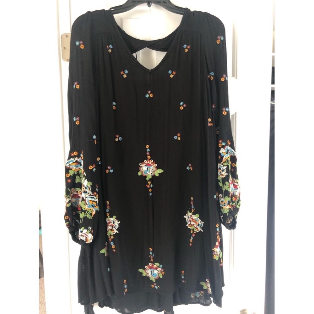 Free people black embroidered tunic dress